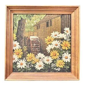 Kay Dee Prints 100% Linen Framed Picture Wall Art Water Mill Floral Cottage FARM